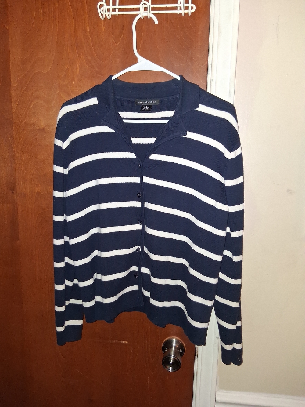 Striped Navy and White Button-Front Cardigan